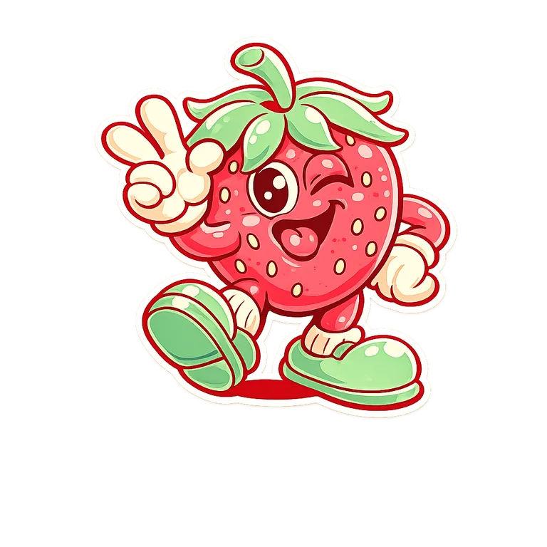 Mascota de D'Fruta Madre, una fresa sonriente